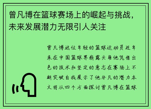 曾凡博在篮球赛场上的崛起与挑战，未来发展潜力无限引人关注